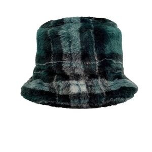 Plaid Faux Fur Bucket Hat